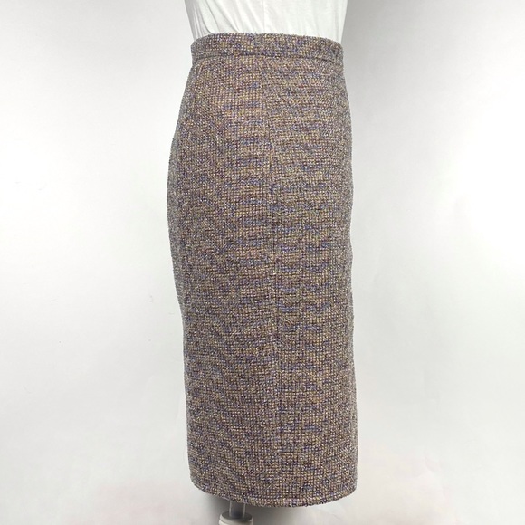 J. Crew Front Zip Pencil Skirt Sparkly Purple Gold Metallic Tweed Skirt Size 0 - Picture 7 of 17
